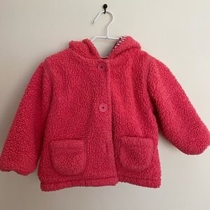 Baby Boden | fuzzy pink sweater with front pockets and  ears on hoodie